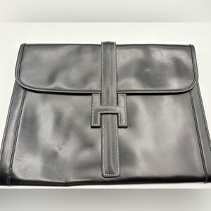 Hermes Jige GM Black Boxcalf Clutch